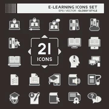 Icon Set E-Learning. related to Education symbol. Glossy Style. simple desi.. Illustrazione stock