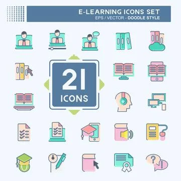 Icon Set E-Learning. related to Education symbol. doodle style. simple desi.. Stock-Illustration