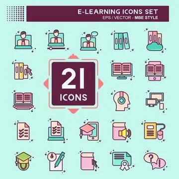 Icon Set E-Learning. related to Education symbol. MBE style. simple design .. Illustrazione stock