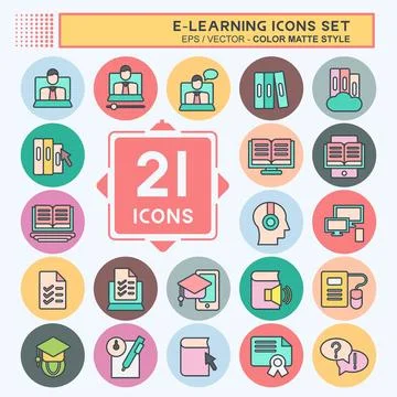 Icon Set E-Learning. related to Education symbol. color mate style. simple .. Illustration