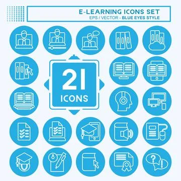 Icon Set E-Learning. related to Education symbol. blue eyes style. simple d.. Illustrazione stock