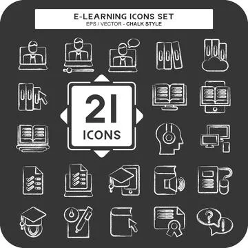 Icon Set E-Learning. related to Education symbol. chalk style. simple desig.. Stock Illustration