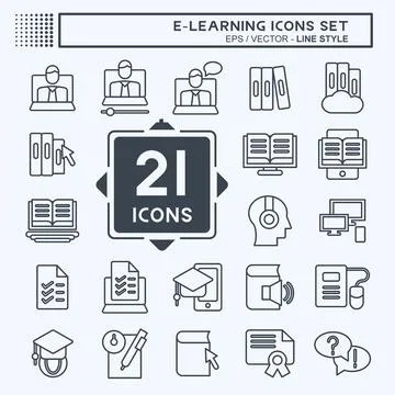 Icon Set E-Learning. related to Education symbol. line style. simple design.. Illustrazione stock
