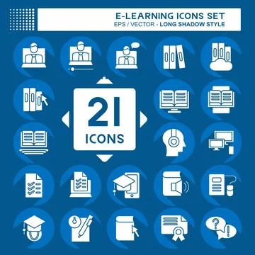 Icon Set E-Learning. related to Education symbol. long shadow style. simple.. Stock-Illustration