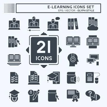 Icon Set E-Learning. related to Education symbol. glyph style. simple desig.. Stock-Illustration