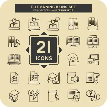 Icon Set E-Learning. related to Education symbol. glyph style. simple desig.. 스톡 일러스트