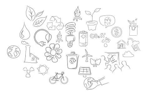Icon set eco environment hand drawing illustration Stock Illustration