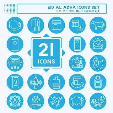 Icon Set Eid Al Adha. related to Islamic symbol. Blue Eyes Style. simple de.. Stock Illustration