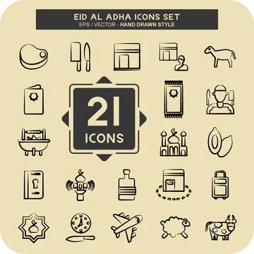 Icon Set Eid Al Adha. related to Islamic symbol. glyph style. simple design.. Stock Illustration