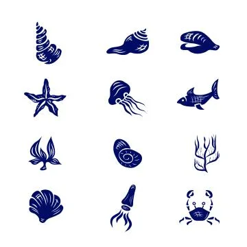 Icon Set of Elements of Marine Life 스톡 일러스트