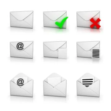 Icon set email  (done in 3d,isolated) Illustrazione stock