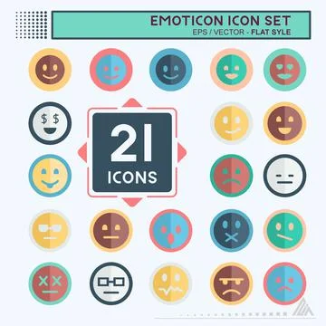 Icon Set Emoticon - Flat Style Stock Illustration