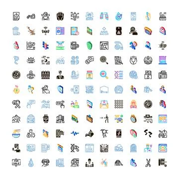 Icon set exploring business technology health lifestyle concepts Stock Illustration