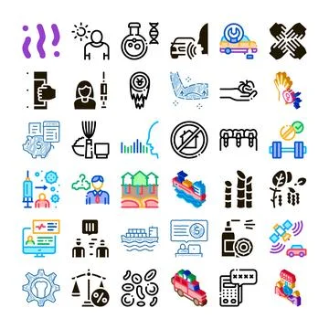 Icon set exploring various modern industry and lifestyle concepts Stock Illustration