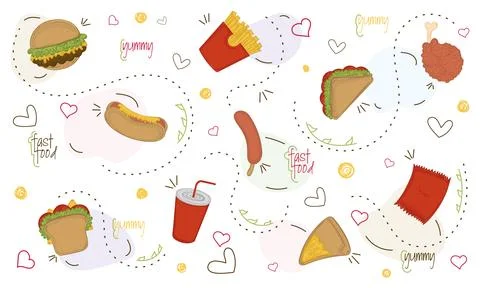 Icon set of fast food Vector Illustrazione stock