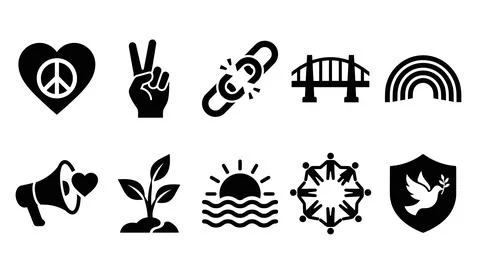 Icon set featuring peaceful and environmental symbols for web and print gra.. Stock Illustration