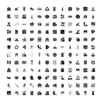 Icon set featuring various objects and abstract concepts Stock Illustration