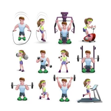 Icon Set Of Fitness Characters Stock Illustration