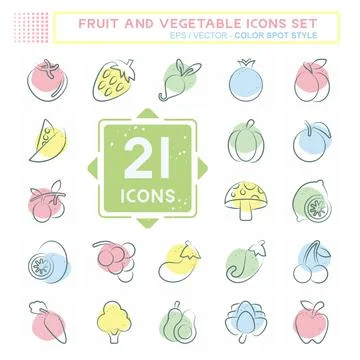 Icon Set Fruit and Vegetable. related to Healthy symbol. Color Spot Style. .. Stock Illustration