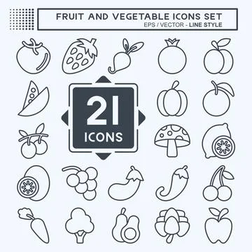 Icon Set Fruit and Vegetable. related to Healthy line style. simple design .. Stock Illustration