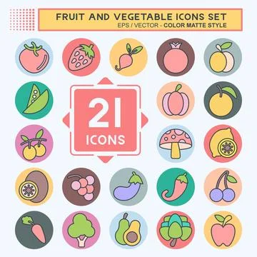 Icon Set Fruit and Vegetable. related to Healthy color mate style. simple d.. Stock Illustration