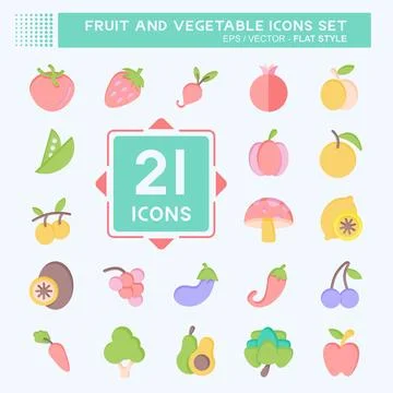 Icon Set Fruit and Vegetable. related to Healthy symbol. flat style. simple.. Stock Illustration