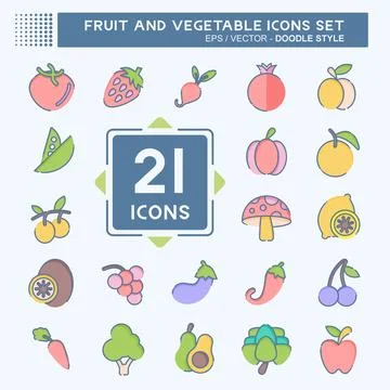 Icon Set Fruit and Vegetable. related to Healthy symbol. doodle style. simp.. Stock Illustration