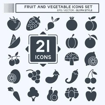 Icon Set Fruit and Vegetable. related to Healthy symbol. glyph style. simpl.. Stock Illustration