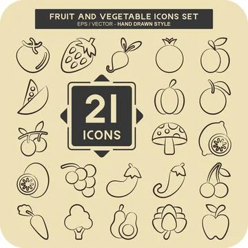 Icon Set Fruit and Vegetable. related to Healthy symbol. hand drawn style. .. Stock Illustration