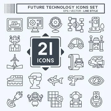 Icon Set Future Technology. related to Education symbol. line style. simple.. Stock Illustration