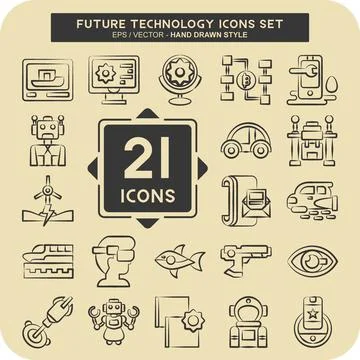 Icon Set Future Technology. related to Education symbol. hand drawn style. .. Illustrazione stock