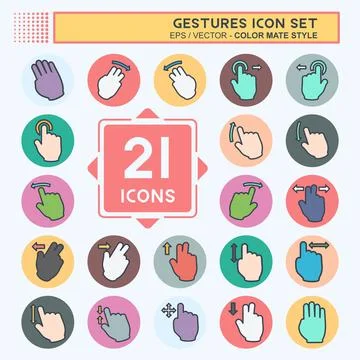 Icon Set Gestures - Color Mate Style - Simple illustration,Editable stroke Illustrazione stock