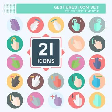 Icon Set Gestures - Flat Style - Simple illustration,Editable stroke Illustrazione stock