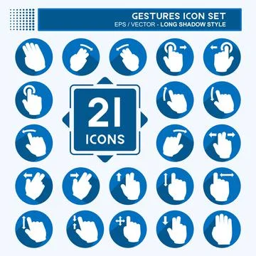 Icon Set Gestures - Long Shadow Style - Simple illustration,Editable stroke Stock Illustration