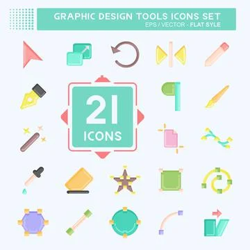 Icon Set Graphic Design Tools. related to Graphic Design Tools symbol. flat s Stock Illustration