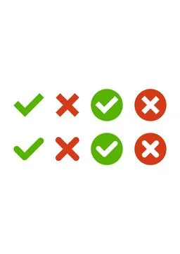 Icon Set of Green Check Marks and Red Cross Marks for Success and Failure Stock Illustration