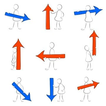 Icon set grey man with arrow Stock Illustration