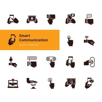 Icon set of hands holding a communication device Stock Illustration