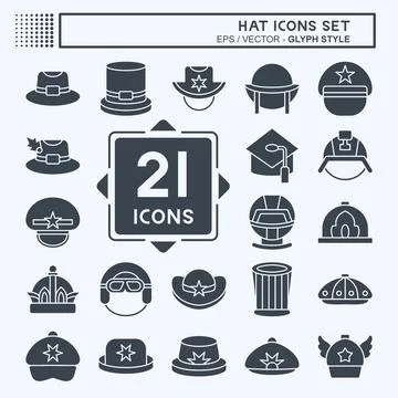 Icon Set Hat. related to Accessories symbol. glyph style. simple design edi.. Stock Illustration