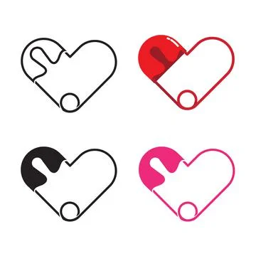 Icon set of a heart pin. Vector image, sign &amp; symbol Stock Illustration
