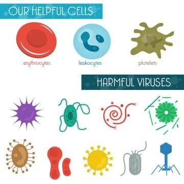 Icon Set Helpful harmful cells and bacteria Stock Illustration