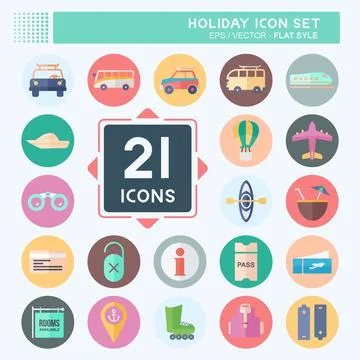 Icon Set Holiday - Flat Style - Simple illustration,Editable stroke Stock Illustration