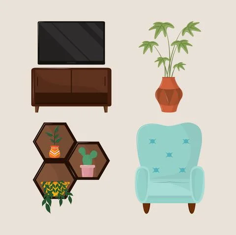 Icon set home deco Illustrazione stock