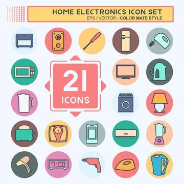 Icon Set Home Electronics - Color Mate Style - Simple illustration,Editable s Stock Illustration