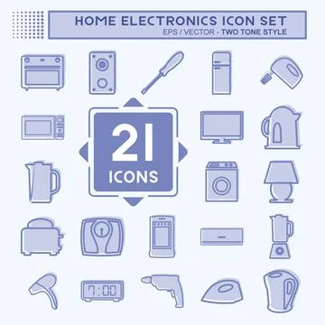 Icon Set Home Electronics - Line Cut - Simple illustration,Editable stroke Stock Illustration