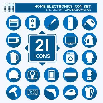Icon Set Home Electronics - Long Shadow Style - Simple illustration,Editable  Stock Illustration