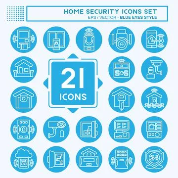 Icon Set Home Security. related to Education symbol. blue eyes style Stock Illustration