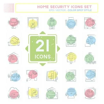 Icon Set Home Security. related to Education symbol. Color Spot Style Stock Illustration