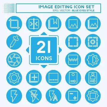 Icon Set Image Editing - Blue Eyes Style - Simple illustration,Editable strok Stock Illustration