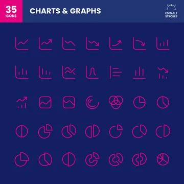 Icon set including chart nad graph variations. Stock Illustration